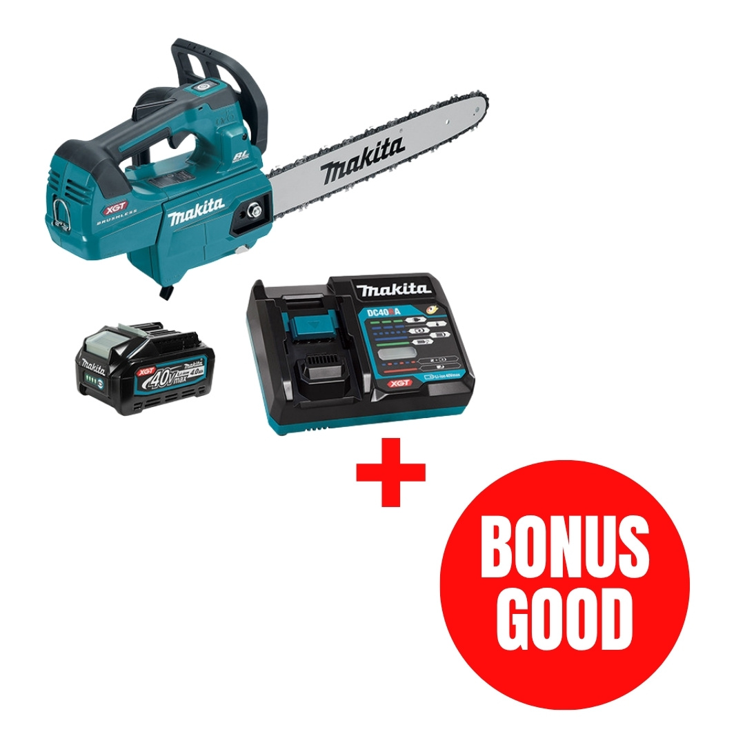 Makita MAK-UC005GM101-JL26PROMO 40V MAX XGT 16in Top Handle Chainsaw 4.0Ah Kit + Bonus