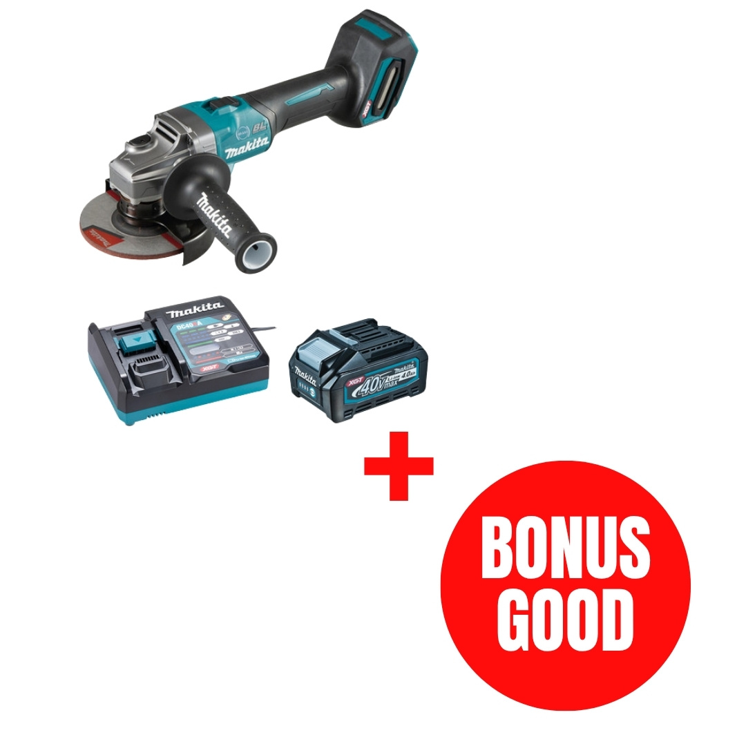 Makita MAK-GA005GM102-JL26PROMOXGT 40V 5in Angle Grinder Kit Slide Switch 4.0Ah + Bonus