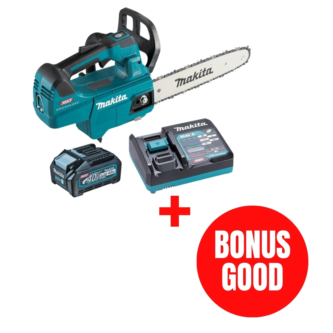 Makita MAK-UC003GM101-JL26PROMO 40V MAX XGT 12in Top Handle Chainsaw 4.0Ah Kit + Bonus