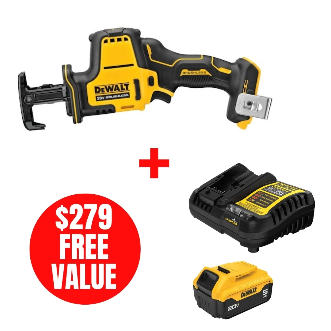 DEWALT DEW-DCS369B-DCB205C ATOMIC 20V MAX Cordless One-Hand Reciprocating Saw + 5.0Ah Starter Kit