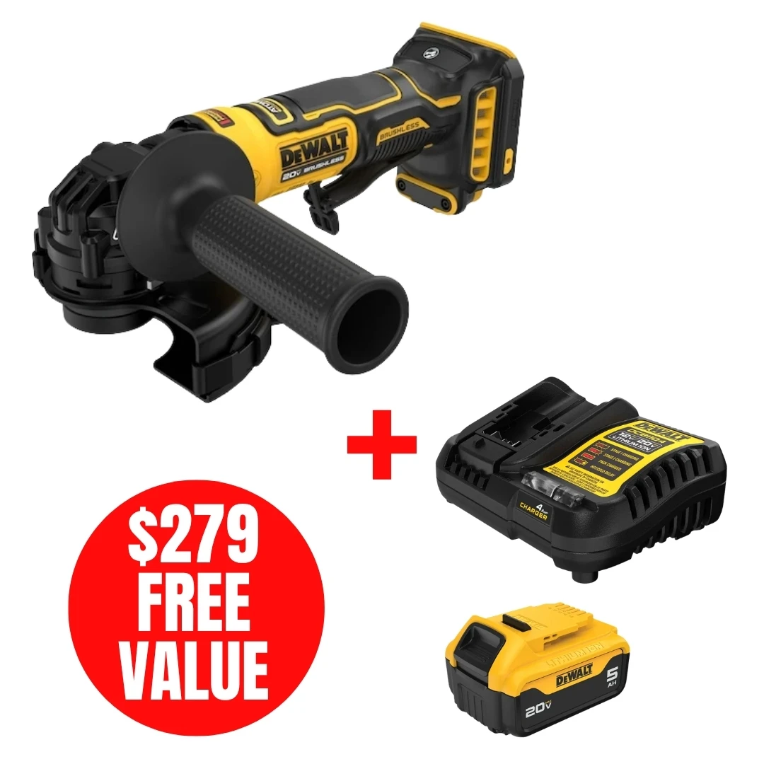 DEWALT DEW-DCG402B-DCB205C ATOMIC 20V MAX Brushless 4-1/2in Angle Grinder + 5.0Ah Starter Kit