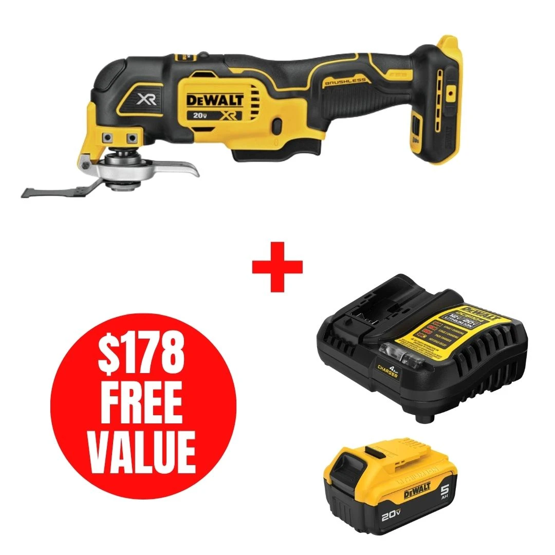 DEWALT DEW-DCS356B-DCB205C 20V MAX XR Brushless 3-Speed Oscillating Multi-Tool + 5.0Ah Starter Kit