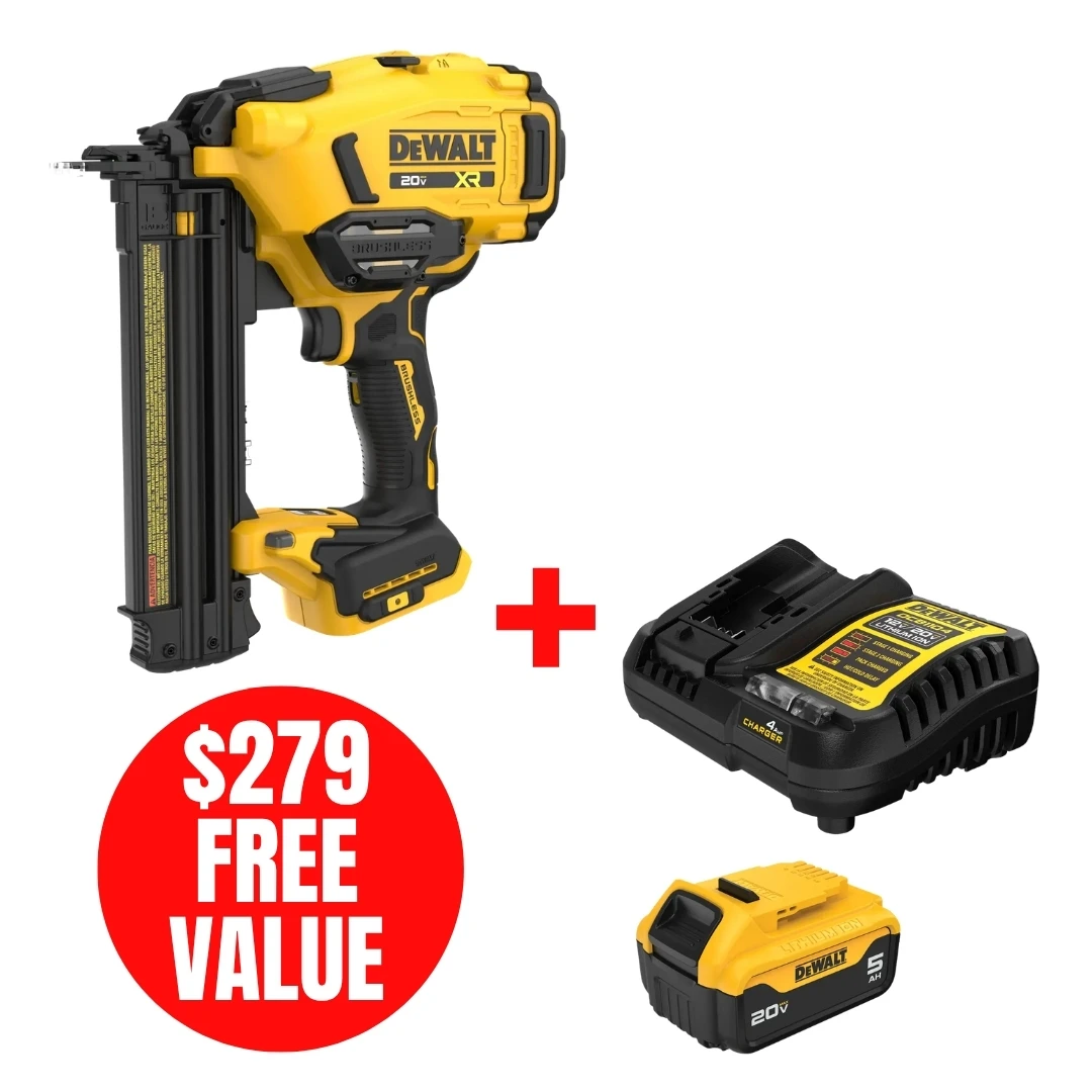 DEWALT DEW-DCN210B-DCB205C GEN2 20V MAX XR Brushless 18GA Cordless Brad Nailer + 5.0Ah Starter Kit