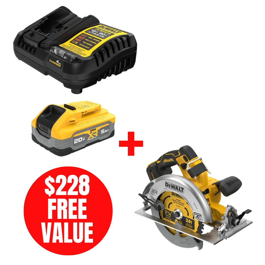 DEWALT DEW-DCBP520C-DCS590B 20V MAX XR 5.0Ah Starter Kit + DCS590B Circular Saw Bare Tool