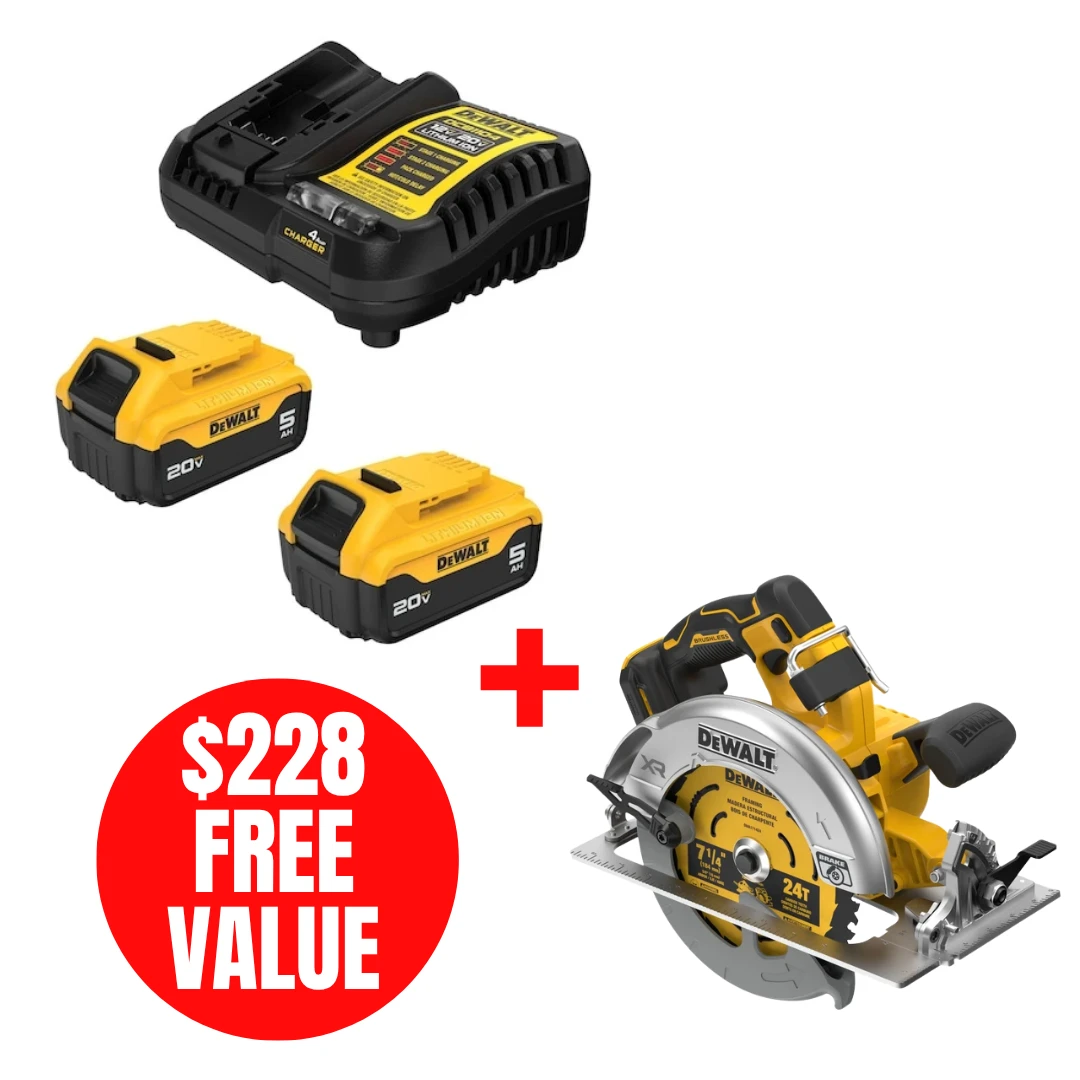 DEWALT DEW-DCB205-2C-DCS590B 20V MAX 2x 5.0Ah Starter Kit + DCS590B Circular Saw Bare Tool
