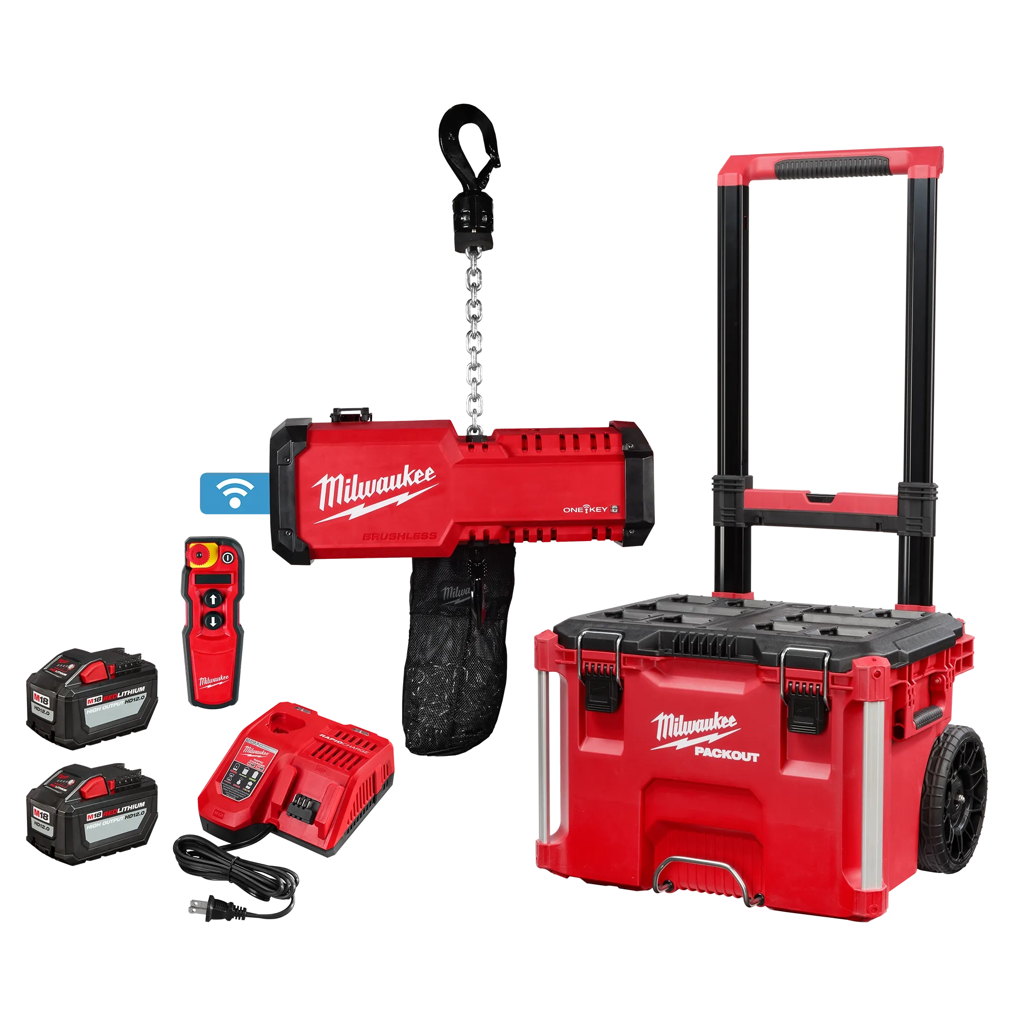 Milwaukee MIL-2983-22HD M18 Compact 1-Ton Chain Hoist with ONE-KEY 18V 2x 12.0Ah Kit