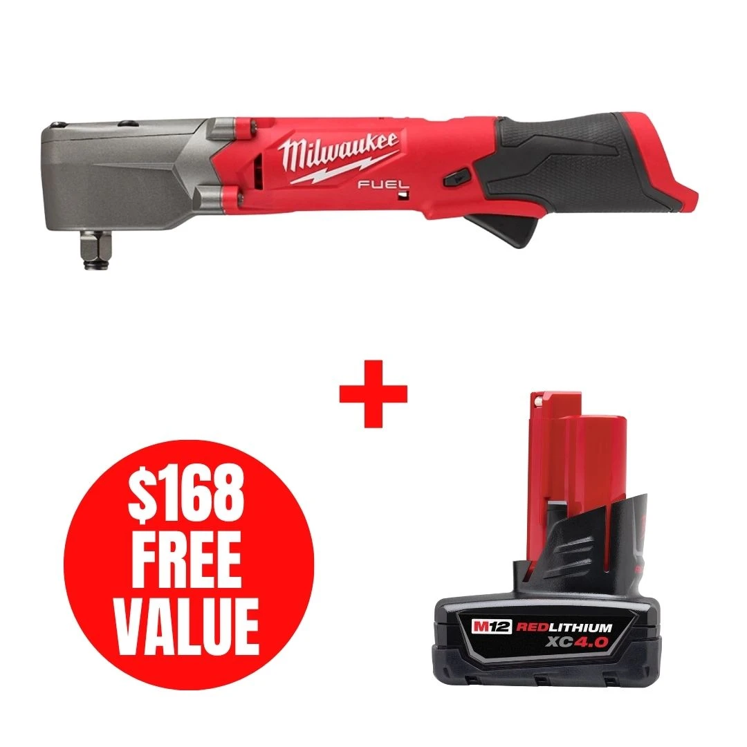 Milwaukee MIL-2565-20-48-11-2440 M12 FUEL 12V Brushless 1/2in Right Angle Impact Wrench with Friction Ring + M12 REDLITHIUM CP 4.0Ah Battery