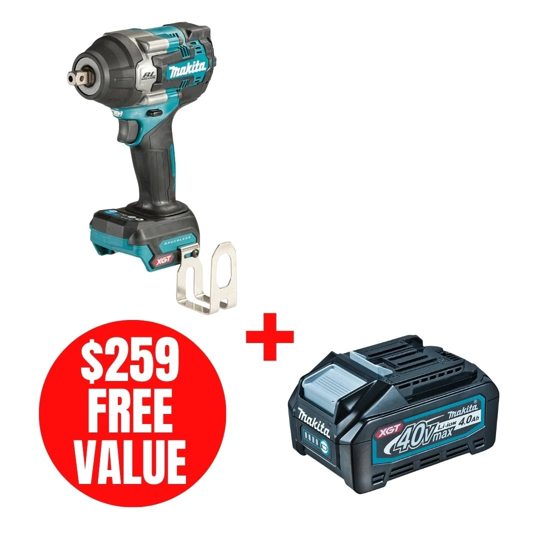 Makita MAK-TW008GZ-BL4040 40V MAX XGT Brushless 1/2in Impact Wrench with Detent Pin + XGT 4.0Ah Battery