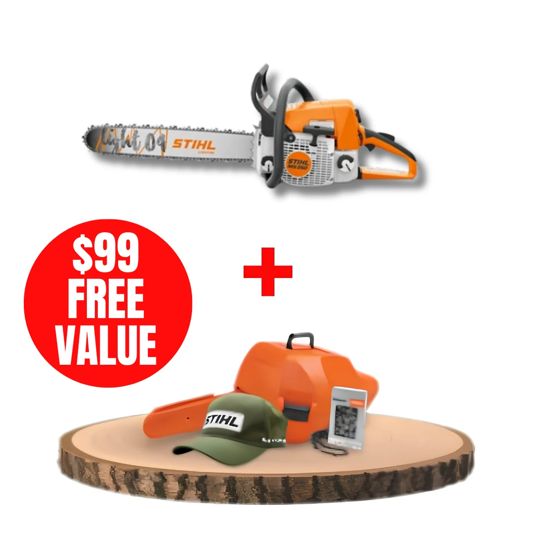 STIHL STIHL-MS250-18-PROMO MS 250 Gasoline Chainsaw 18in Bar with Free Wood-Pro Kit (Carrying Case, Oilomatic Chain and Hat)
