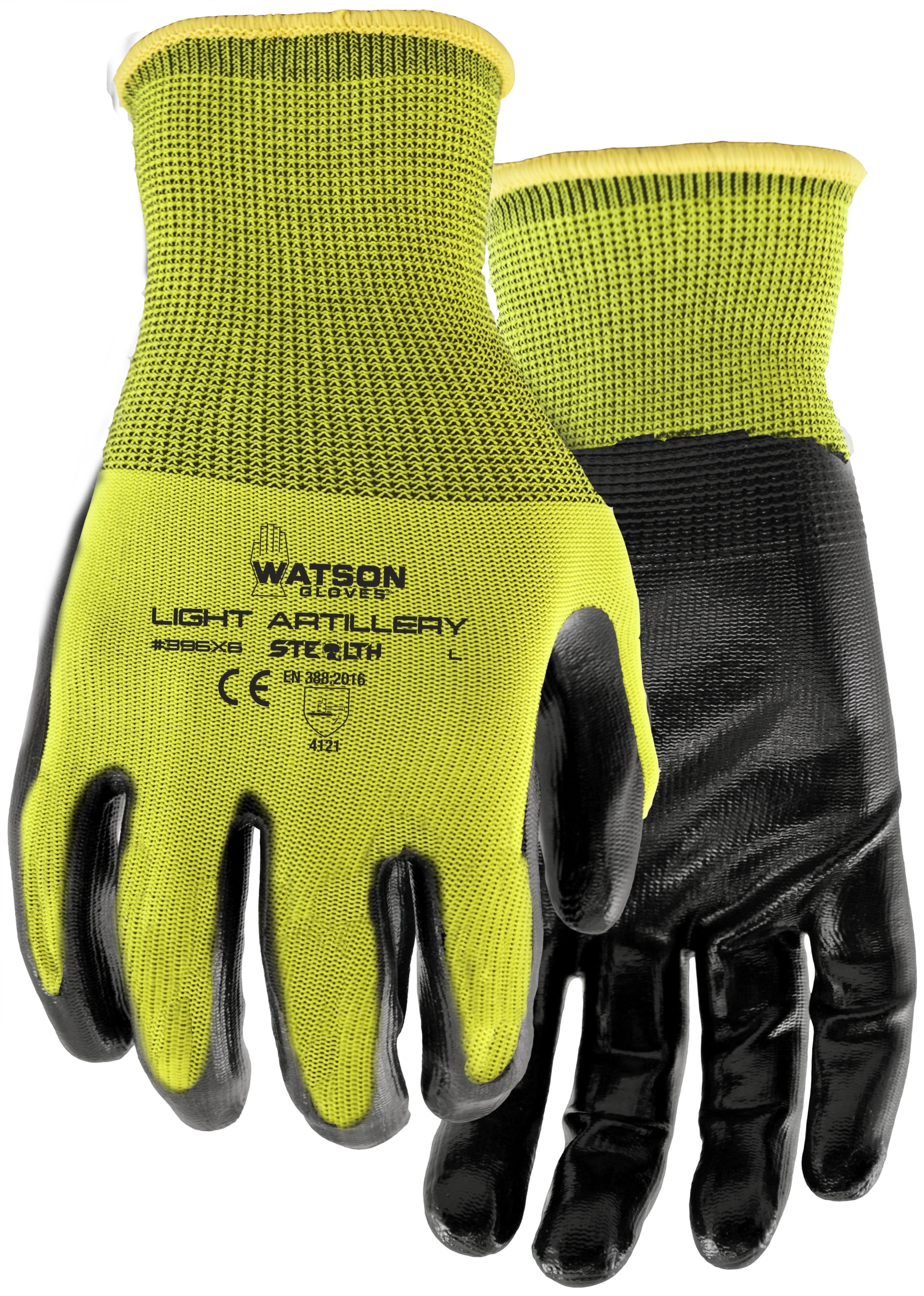 Watson Gloves WAT-396X6-XX 396X6 Stealth Light Artillery Hi-Vis Nitrile Coated Work Gloves, 6-Pack