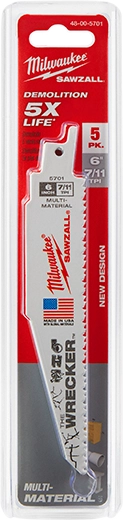 Milwaukee MIL-48-00-570X5PKCAN The WRECKER Multi-Material SAWZALL Blade 7/11TPI 5-Pack