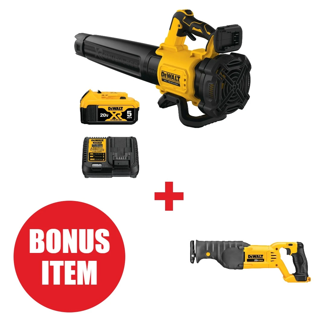 DEWALT DEW-DCBL722P1-DCS380B 20V MAX XR Brushless Handheld Blower 5.0Ah Kit + 20V MAX Reciprocating Saw Bare Tool