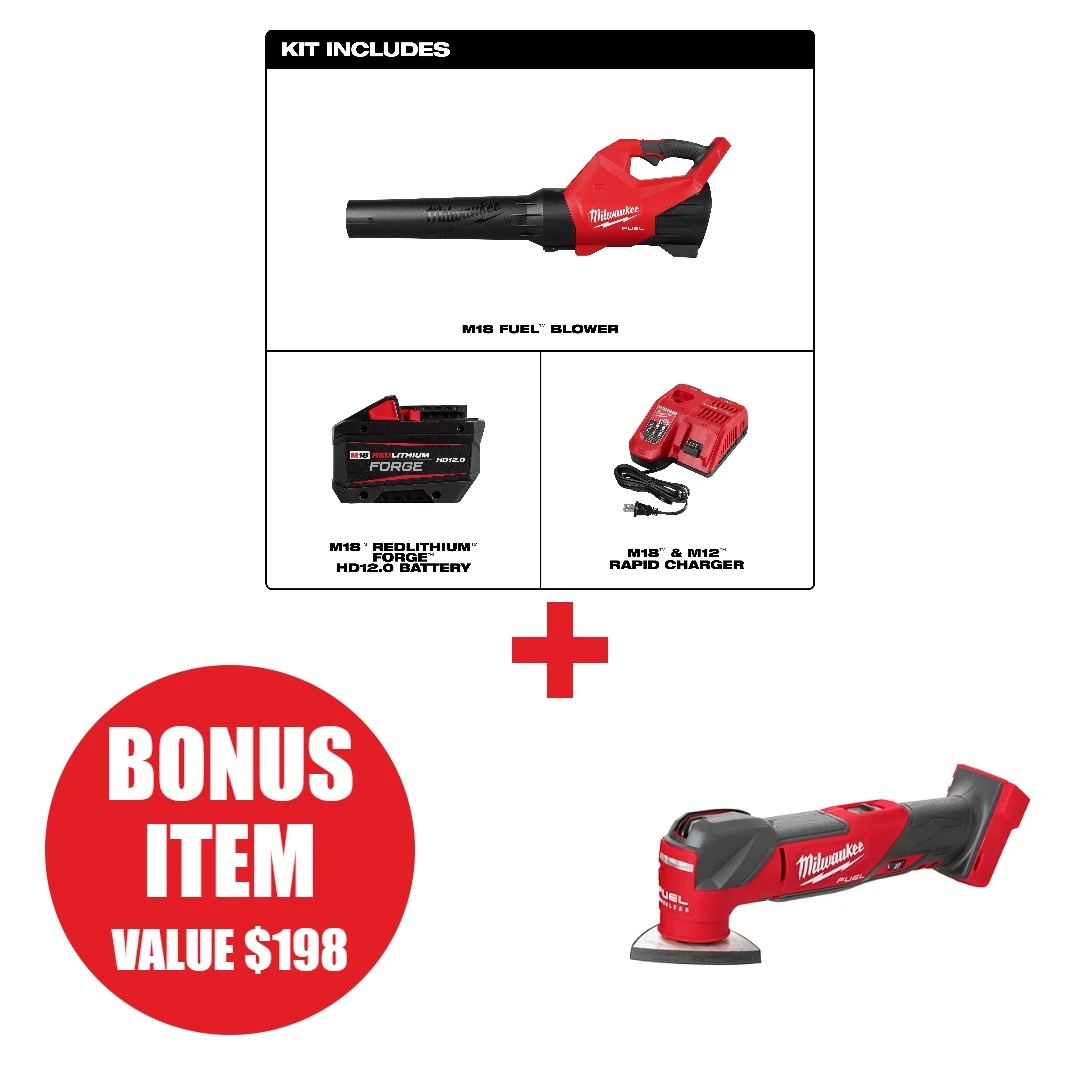 Milwaukee MIL-3017-21HD-2836-20 M18 FUEL Brushless Blower 12.0Ah Kit + M18 FUEL Oscillating Multi-Tool Bare Tool