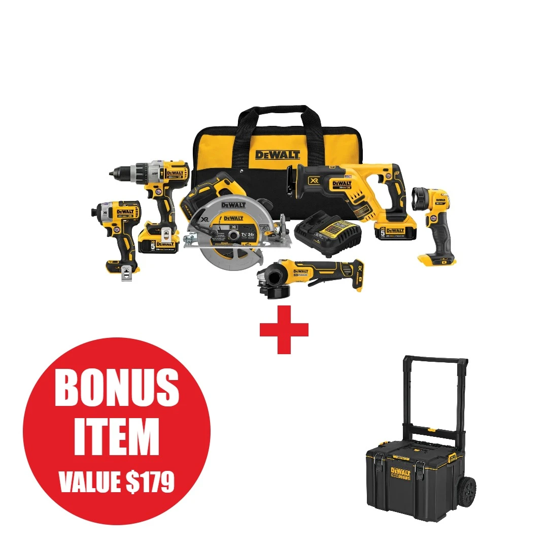 DEWALT DEW-DCK695P2-DWST08450 20V MAX XR Brushless 6-Tool Combo 2x 5.0Ah Kit + TOUGHSYSTEM 2.0 Mobile Storage