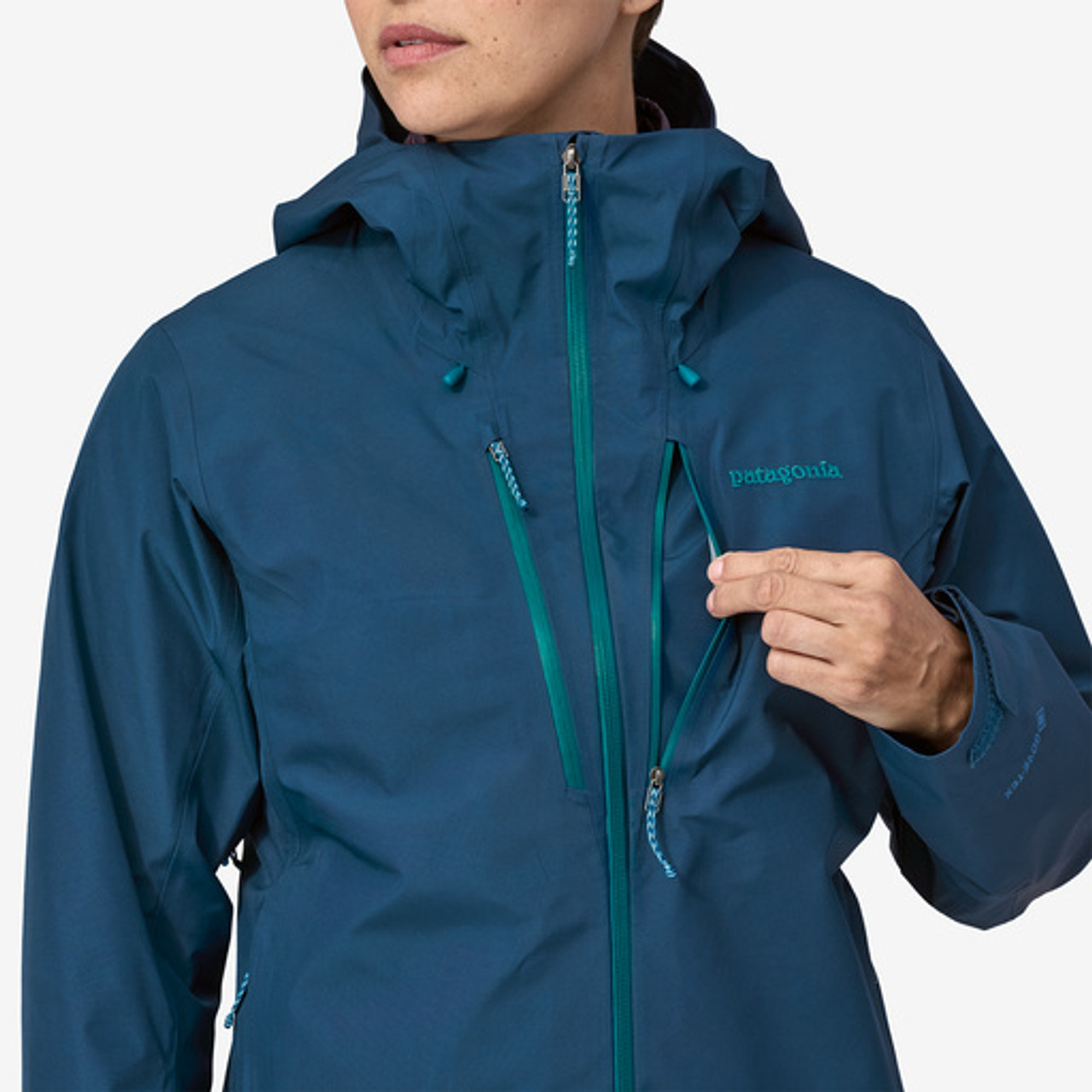 Patagonia Recco Gore-Tex Hooded Blue Zipper Ski Snow Jacket Womens XL