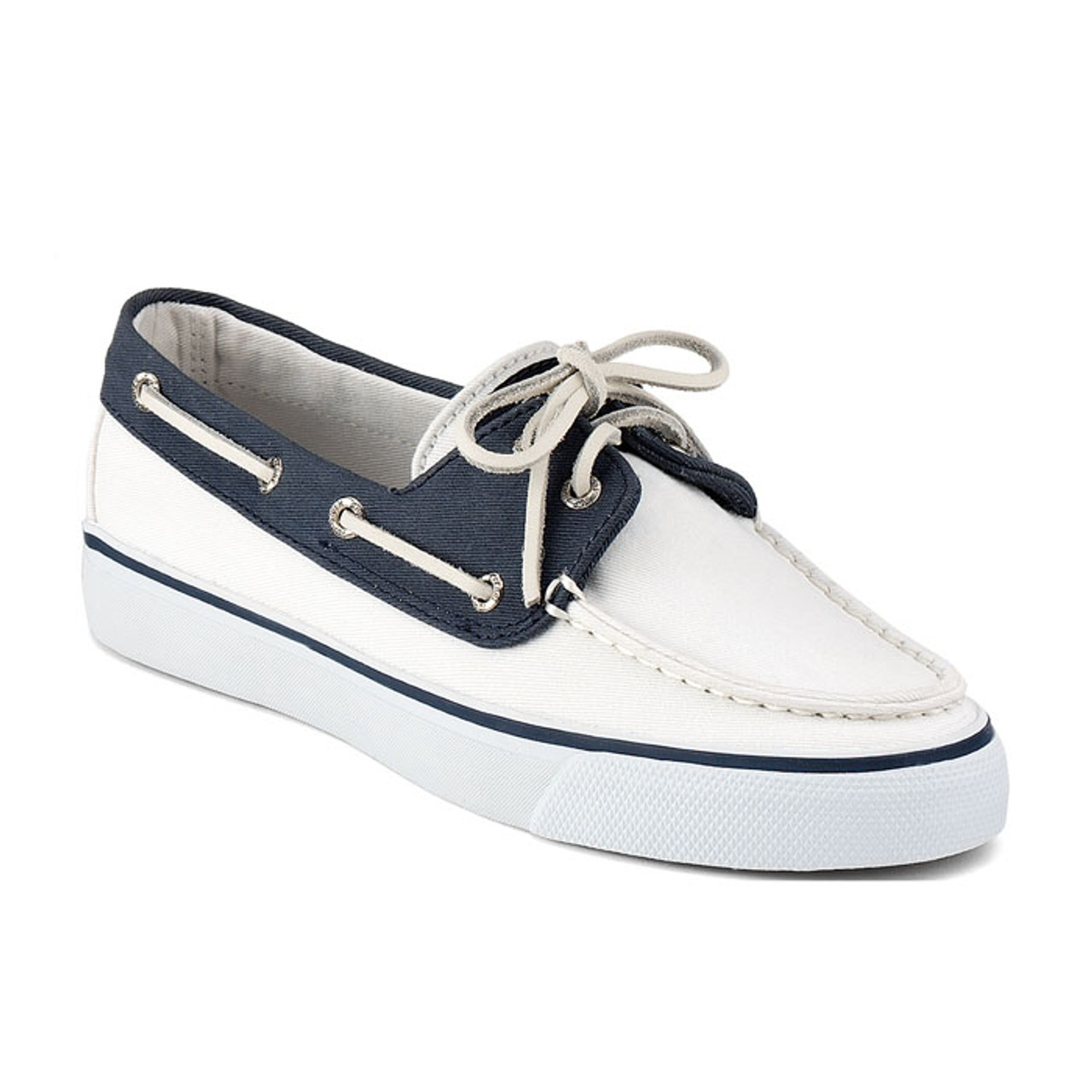 blue and white sperrys