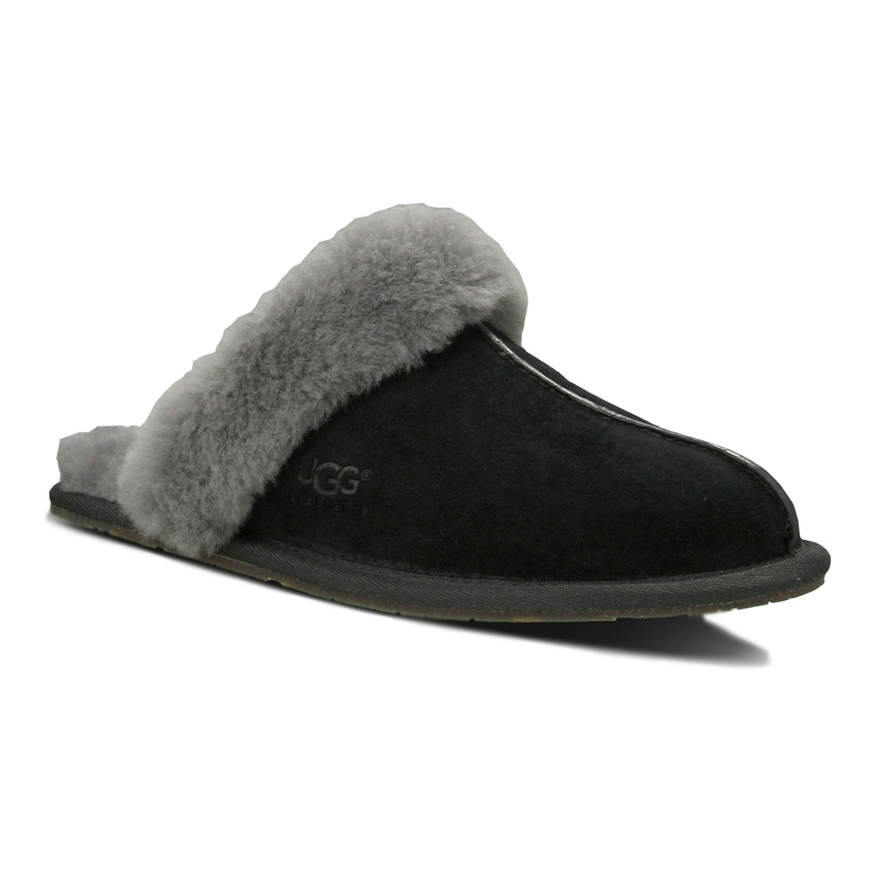 grey and black ugg slippers