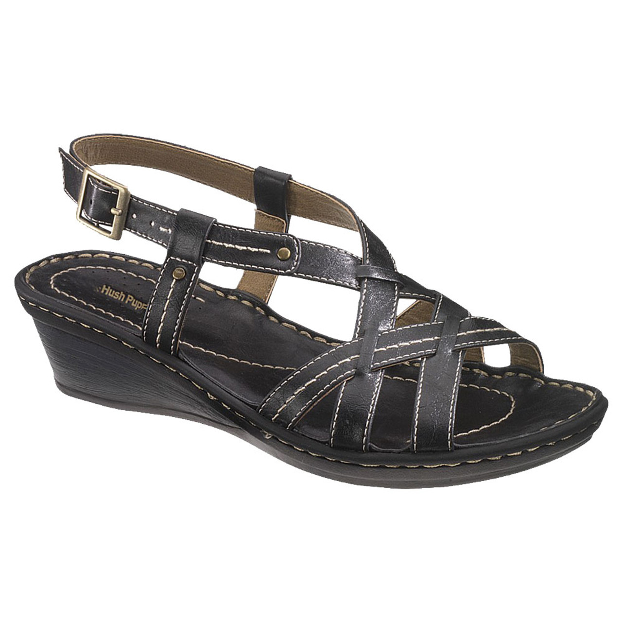 Amazon.com | Hush Puppies Women's Maya Slide Wedge Sandal, Black Leather,  6.5 Wide | Platforms & Wedges