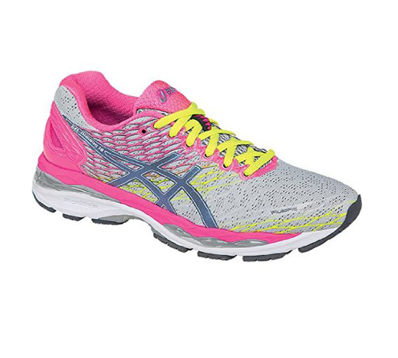 Asics Women s Gel Nimbus 18 Running Shoe Silver Hot Pink