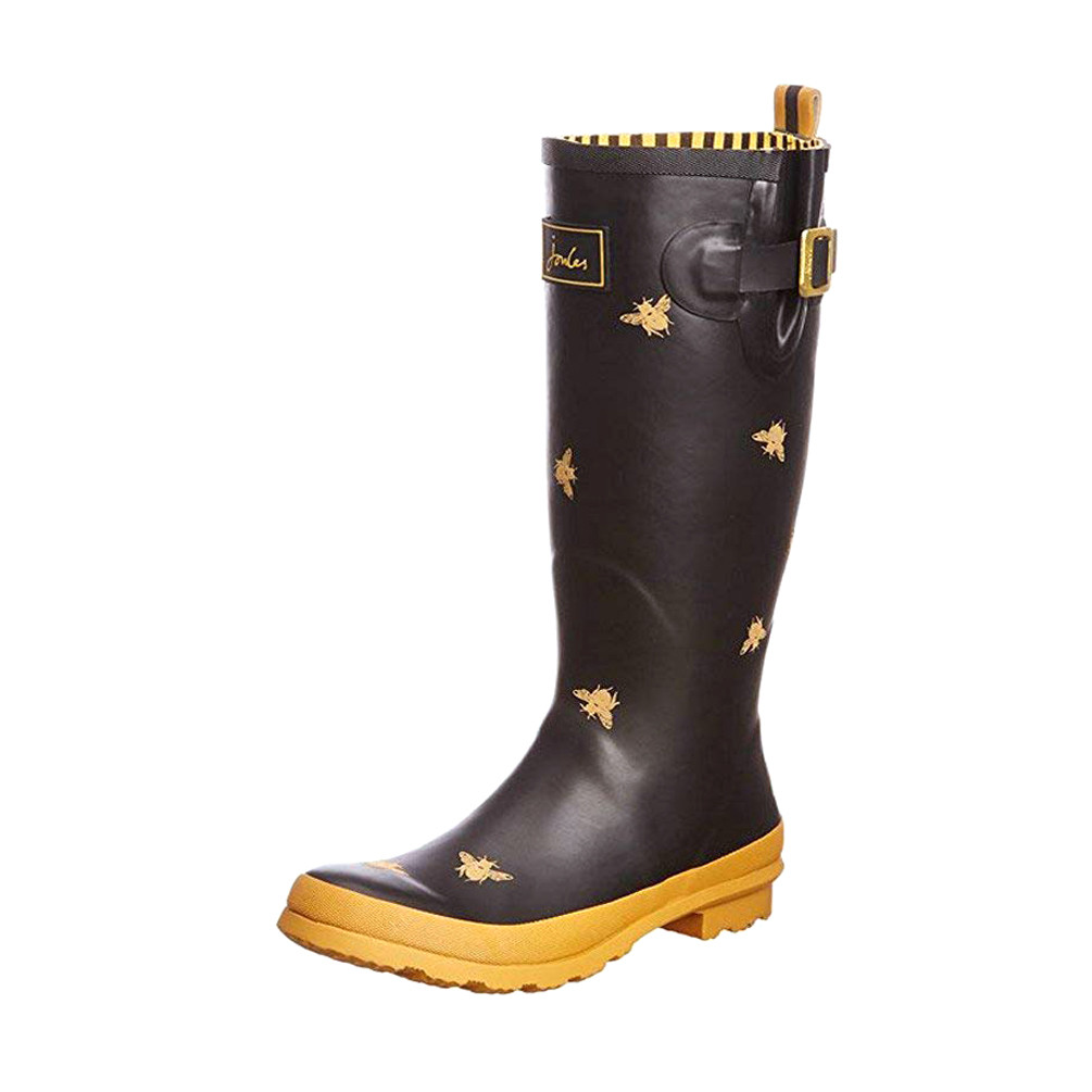 Joules Women's Welly Print Rain Boot W/ Adjust Back Gusset Black