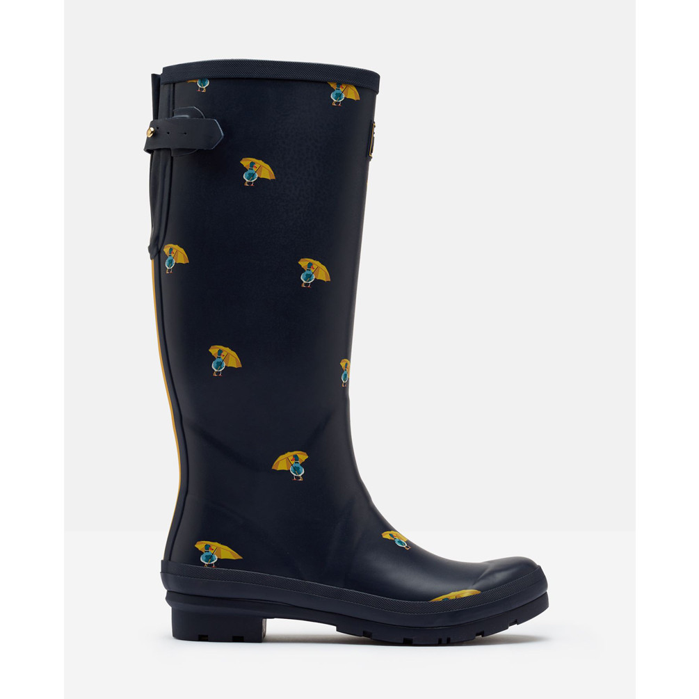 Joules Women's Welly Print Rain Boot W/Adjust Back Gusset Blue