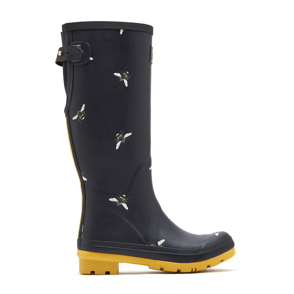 Joules Women's Welly Print Rain Boot W/ Adjust Back Gusset Black