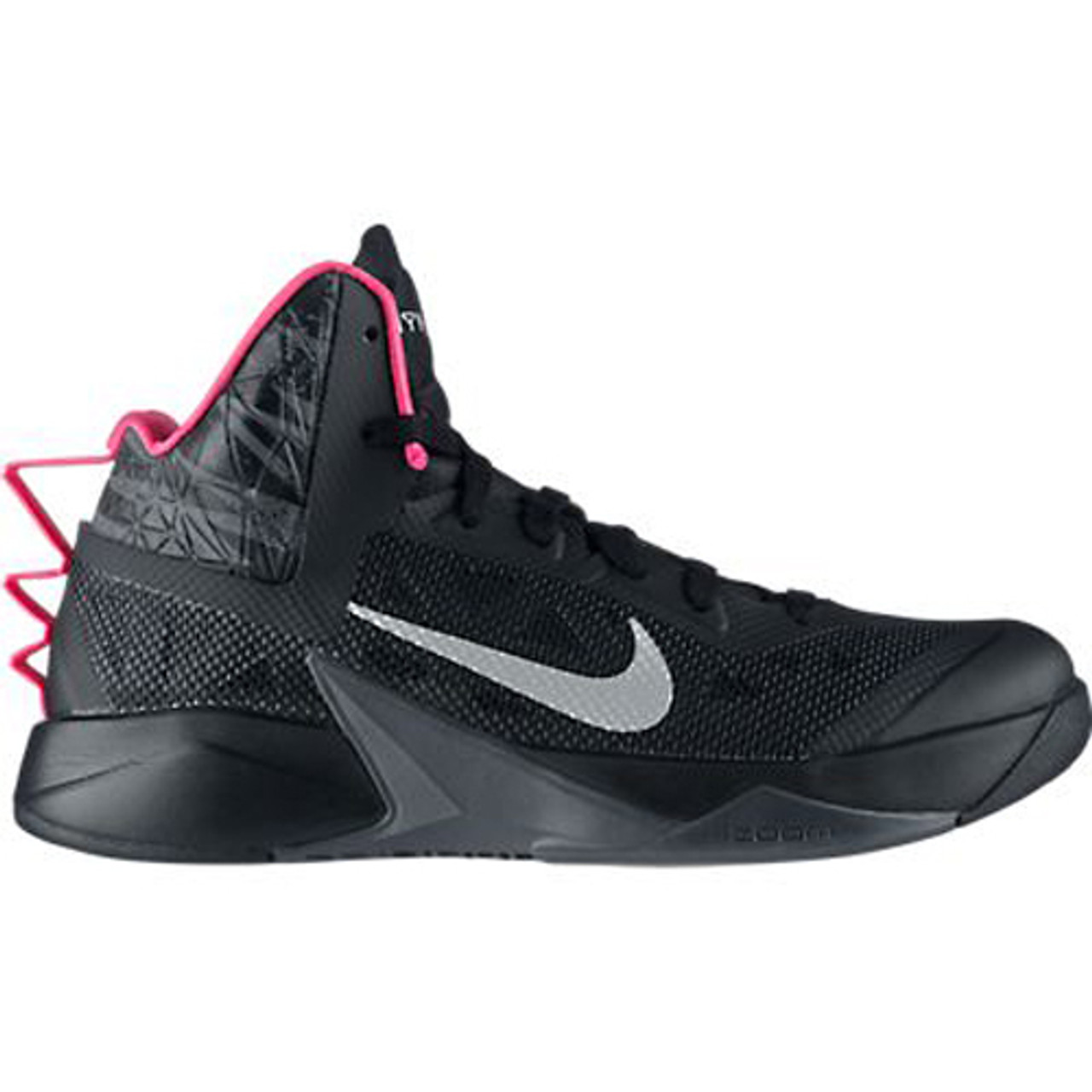 Nike Zoom Hyperfuse 2013 Black/Pink Mens Basketball Shoes - Black/Grey/Pink Foil/Metallic Silver | Discount Nike Men's & More - Shoolu.com | Shoolu.com