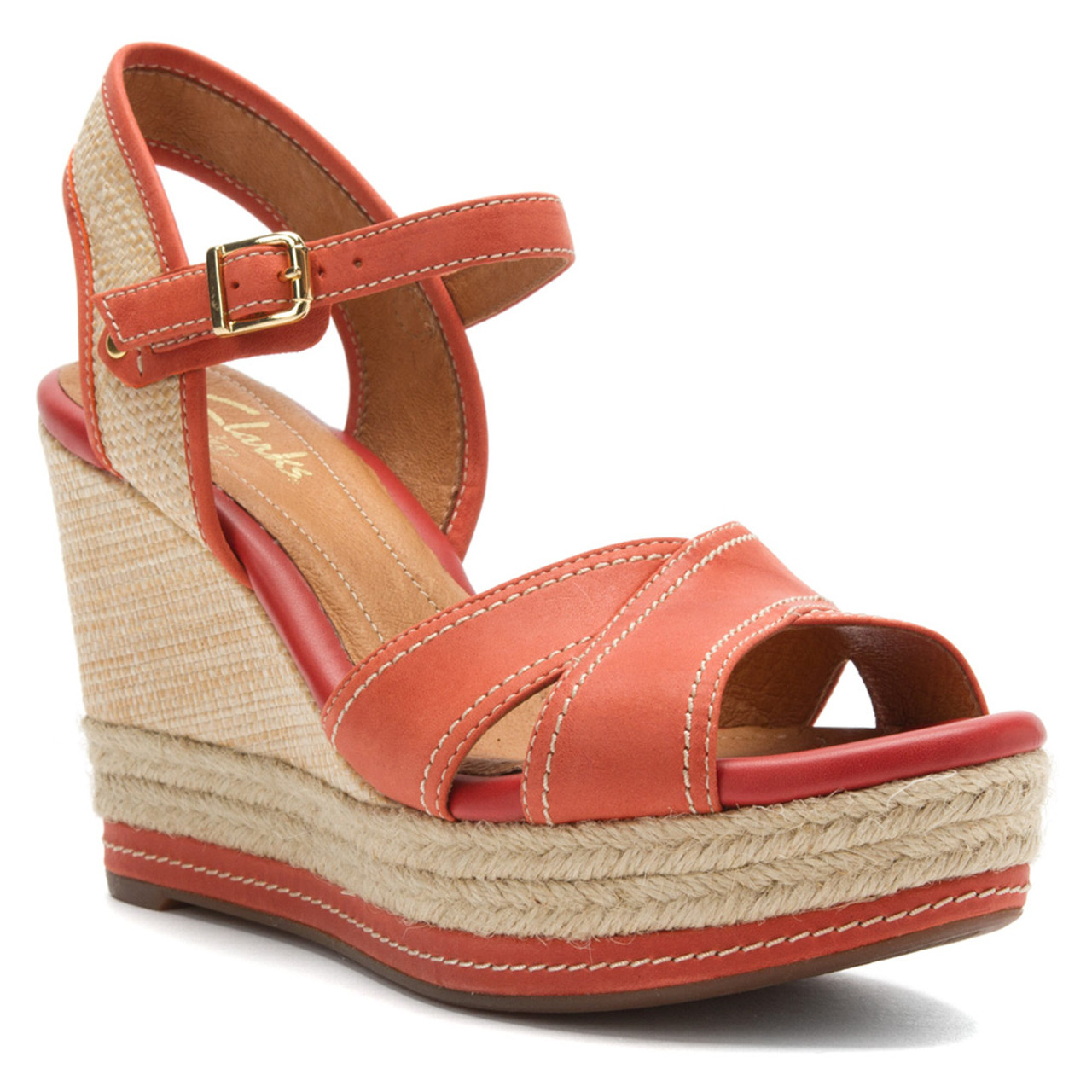 By Clarks Women's Amelia Air Sandals - Red Leather | Discount Indigo Ladies Sandals & More - Shoolu.com |