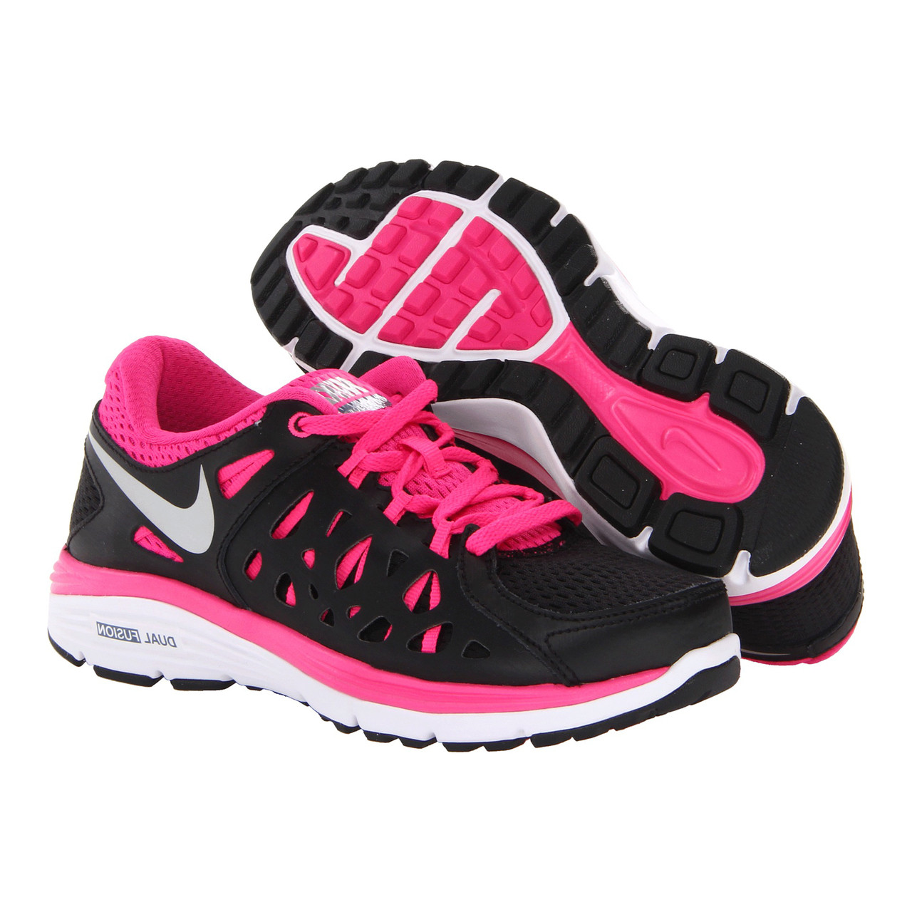 Nike Dual Fusion Run 2 Black/Pink Ladies Running Shoes - Black/Slate/Pink Foil/Metallic Silver | Discount Nike Ladies Athletic More - Shoolu.com | Shoolu.com