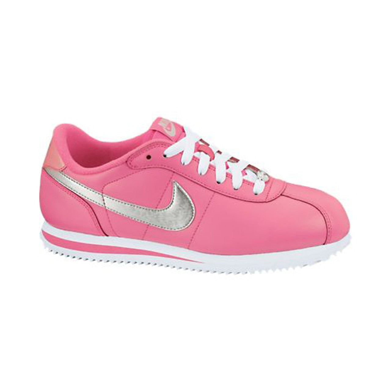Nike Cortez Basic Leather Pink/White/Silver Ladies Walking Shoes