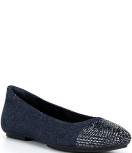 Fitflop Women's Delicato Crystal Cap-Toe Denim Ballet Flats Dark Denim | Fitflop A0M-D71 Dark Denim