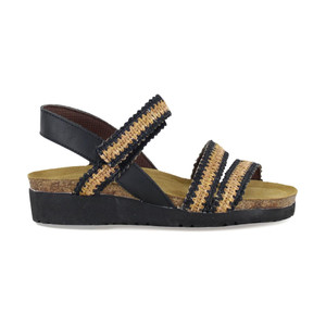 Naot Women's Kayla Sandal Jet Black Leather/Black/Brown Raffia | Naot 7806 NMO Jet Black