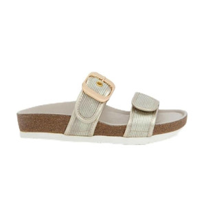Naot Women's Nashville Sandal Platinum Striped Suede/Radiant Gold Leather | Naot 101208 WCV Platinum Striped