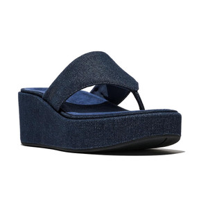 Fitflop Women's Platfforms Denim Wedge Toe-Post Sandals Dark Denim | Fitflop A5I-D71 Dark Denim