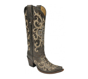 Corral Women's C2873 Studded Cross Tall Top Western Boot | Corral C2873 Black/Silver