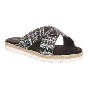 Bearpaw Women's Evelyn Slide Sandal Black/White | Bearpaw 2091W Black/White