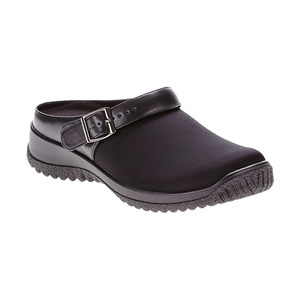 DREW Women's Savannah Clog Black Leather/Black Stretch | DREW 17100-99 Black/Black