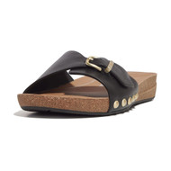 Fitflop Women's IQushion Adjustable Buckle Leather Slide Sandal Black