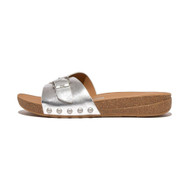 Fitflop Women's IQushion Adjustable Buckle Leather Slide Sandal Silver