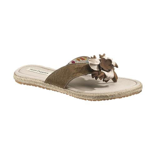 Hush Puppies Judette Toe Post Thong Brown Canvas Ladies Flip Flops Discount Hush Puppies