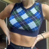 Plaid Knitted Crop Sweater
