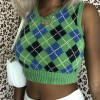 Plaid Knitted Crop Sweater
