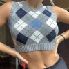 Plaid Knitted Crop Sweater
