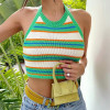 Y2K KNITTED STRIPE PATTERN HALTER CROP TOP - Cosmique Studio