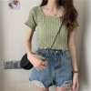 SOFT GIRL AESTHETIC KNITTED SHORT SLEEVE CROP TOP