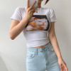 INDIE AESTHETIC CAT PRINTED WHITE TEE-Cosmique Studio