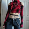 Grunge style red, black striped zipper crop top