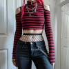 Grunge style red, black striped zipper crop top