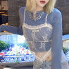 Y2k aesthetic style blue crop top with lace details