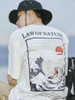 law of nature white tee with an image of a cat drowning in the ocean